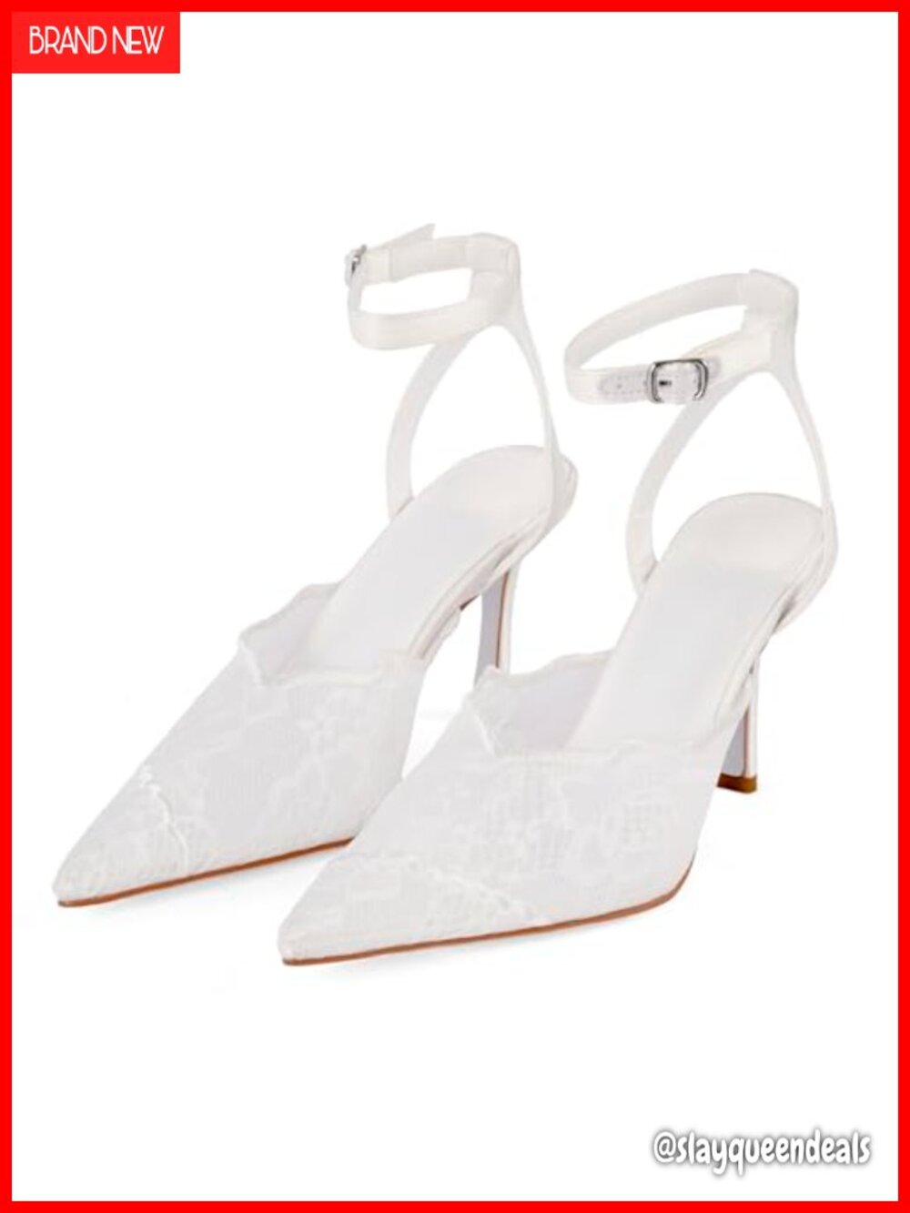 Kluolandi Lace Heels Stiletto Ankle Strap Wedding Pumps Women's